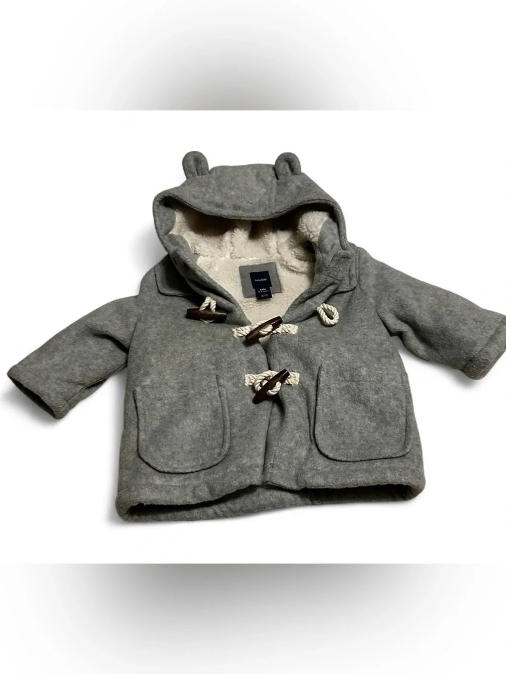 GAP Kids Gray Hooded Toggle Pea Coat 3-6 months
